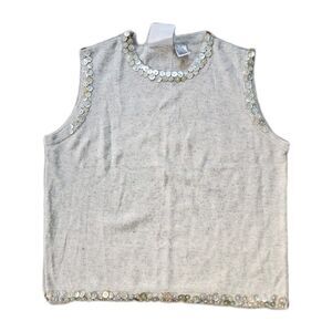 VTG Michael Simon Womens L Knit Top Gray Silk Angora Cashmere Wool Buttons EUC